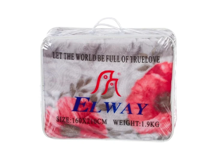 Koc Elway Akrylowy Gruby 160x210 Szary w Czerwone Maki