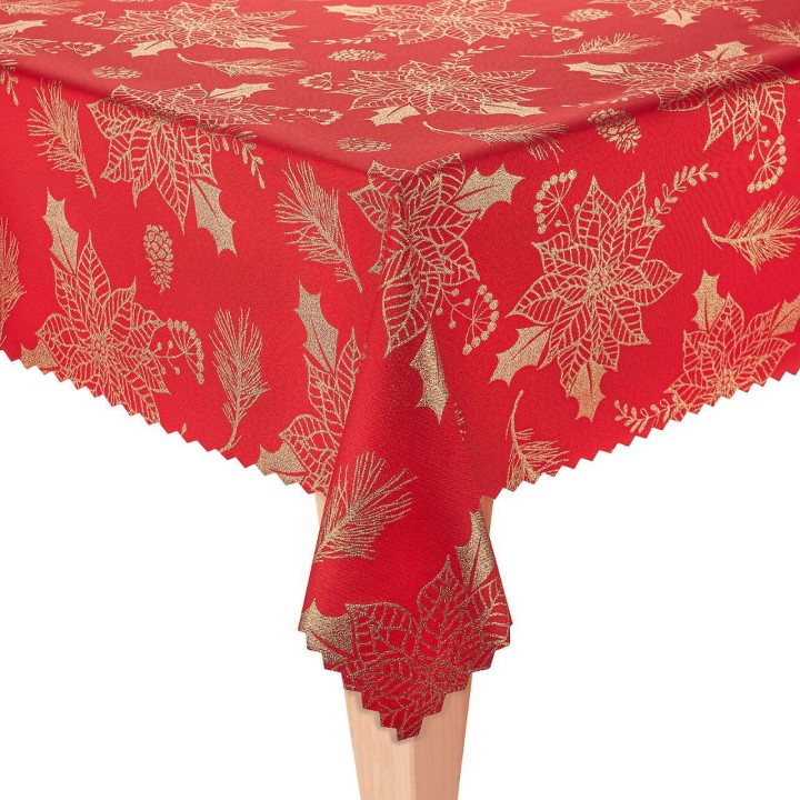 Obrus świąteczny dwustronny czerwony ze złotym wzorem