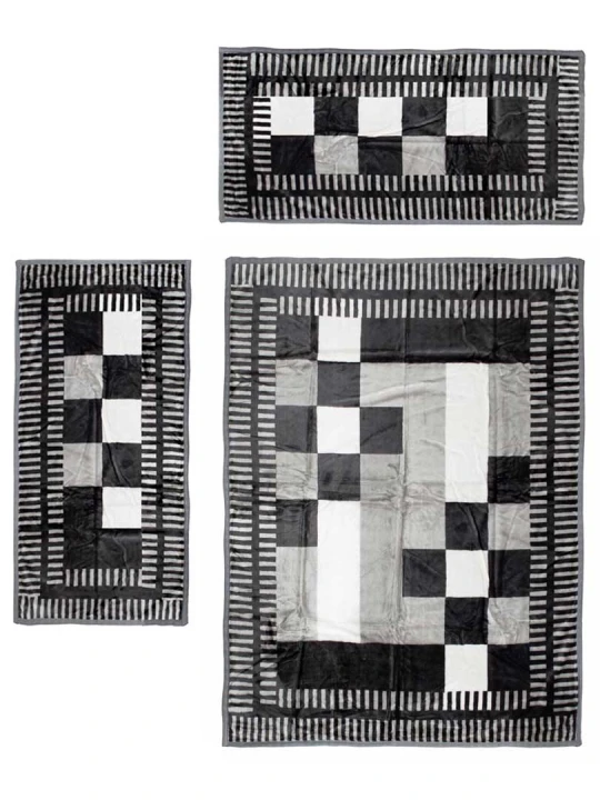 Komplet Elway Szachownica Szary | Narzuta 160x210 cm