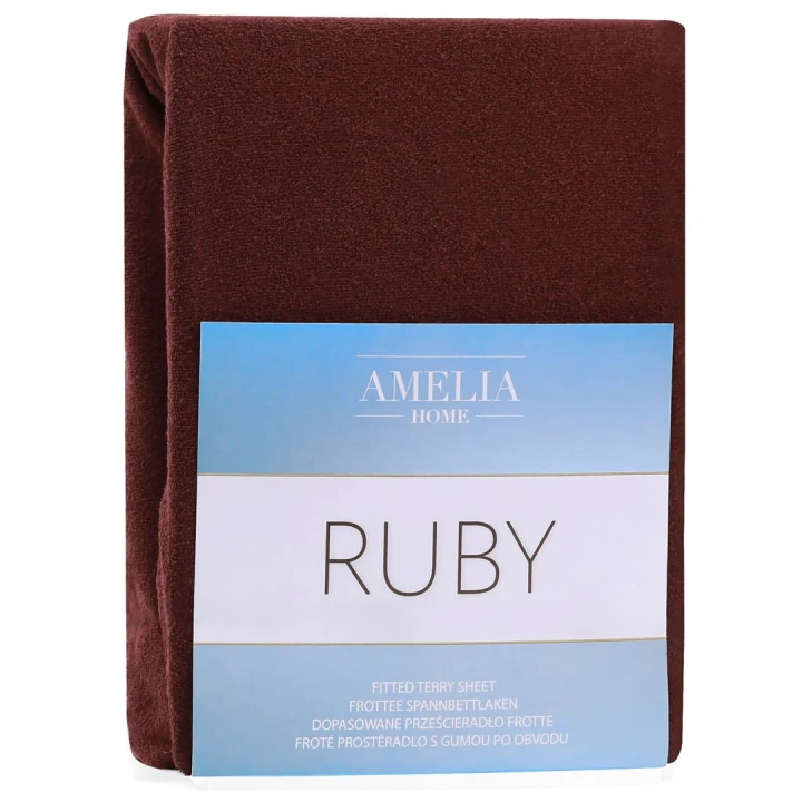 AmeliaHome prześcieradło frotte brązowe z gumką 120x200.