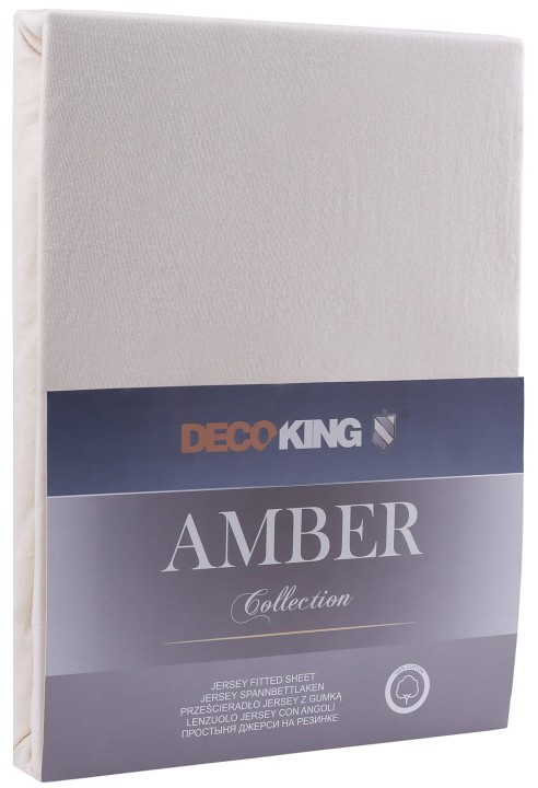 DecoKing prześcieradło jersey kremowe z gumką 160x200
