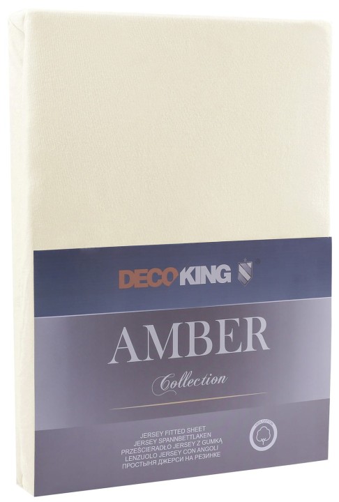 DecoKing prześcieradło jersey kremowe z gumką 160x200