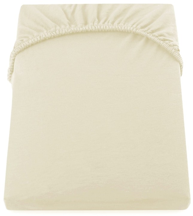 DecoKing prześcieradło jersey kremowe z gumką 160x200