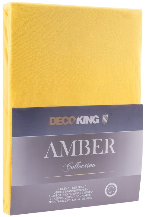 DecoKing prześcieradło jersey żółte z gumką 160x200