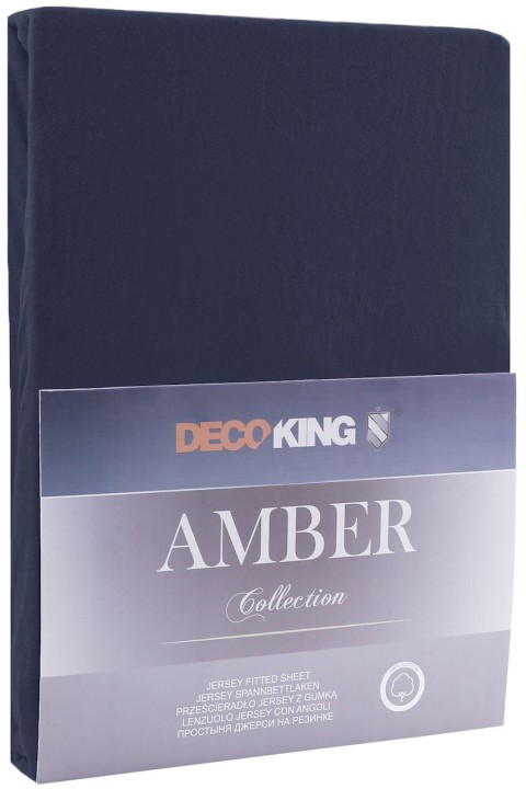 DecoKing prześcieradło jersey granatowe z gumką 160x200