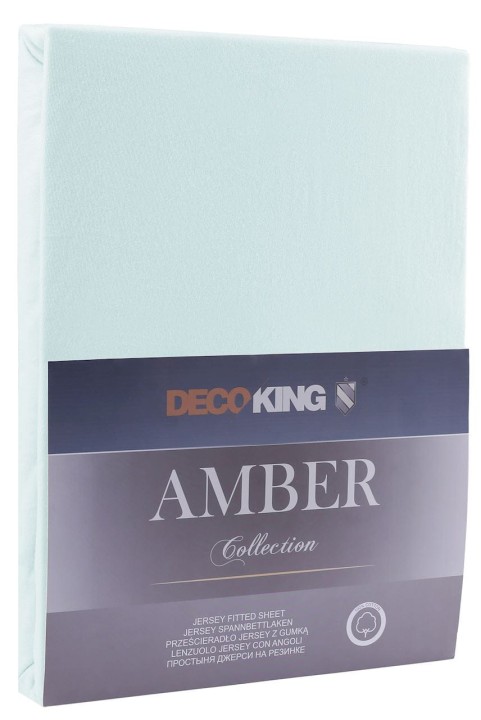 DecoKing prześcieradło jersey mroźny błękit z gumką 160x200