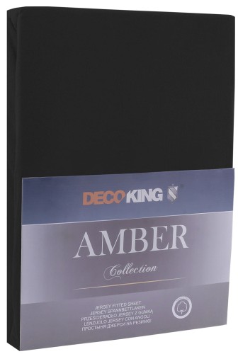 DecoKing prześcieradło jersey czarne z gumką 180x200