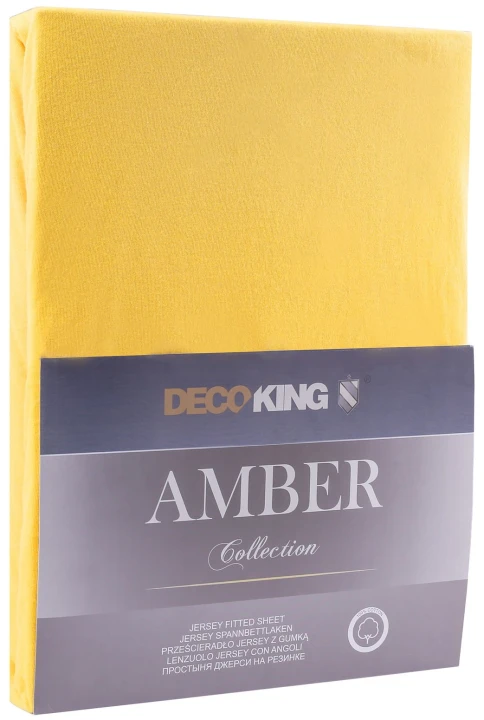 DecoKing prześcieradło jersey żółte z gumką 180x200