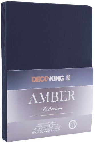 DecoKing prześcieradło jersey granatowe z gumką 200x220