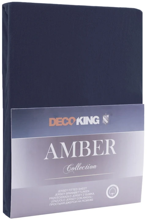 DecoKing prześcieradło jersey granatowe z gumką 200x220