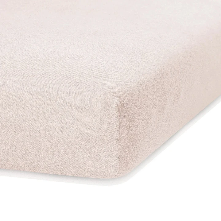 AmeliaHome prześcieradło frotte beżowe jasne z gumką 160x200 cm.