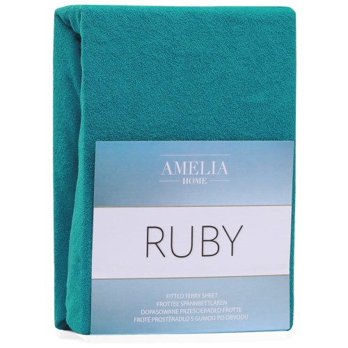 AmeliaHome prześcieradło frotte turkusowe z gumką 180x200 cm.