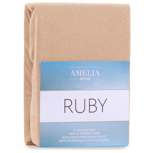 AmeliaHome prześcieradło frotte beżowe z gumką 200x220 cm.