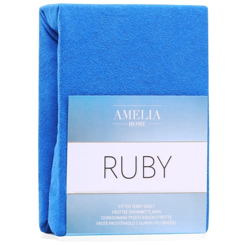 AmeliaHome prześcieradło frotte niebieskie z gumką 200x220 cm.