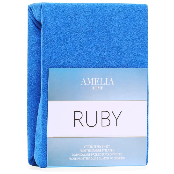 AmeliaHome prześcieradło frotte niebieskie z gumką 200x220 cm.