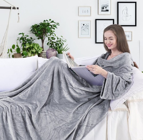 DecoKing koc z rękawami kolor szary LAZY rozmiar 170x200