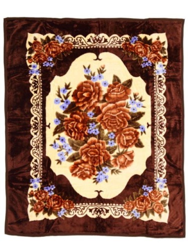 Koc Elway Akrylowy Gruby 160x210 Brązowy w Kwiaty
