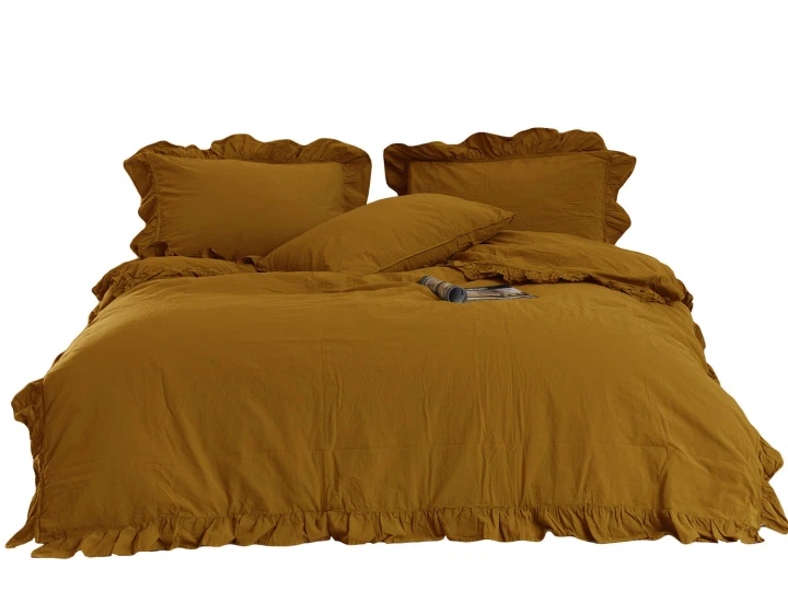 Pościel bawełniana MUSTARD 160x200 STONEWASHED
