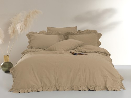 Pościel bawełniana AKDENIZ BEIGE 160x200 STONEWASHED