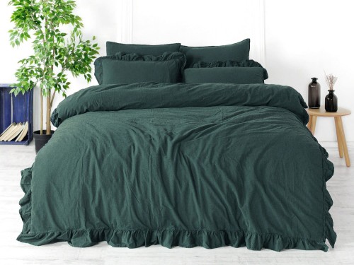Pościel bawełniana DARK GREEN 160x200 STONEWASHED