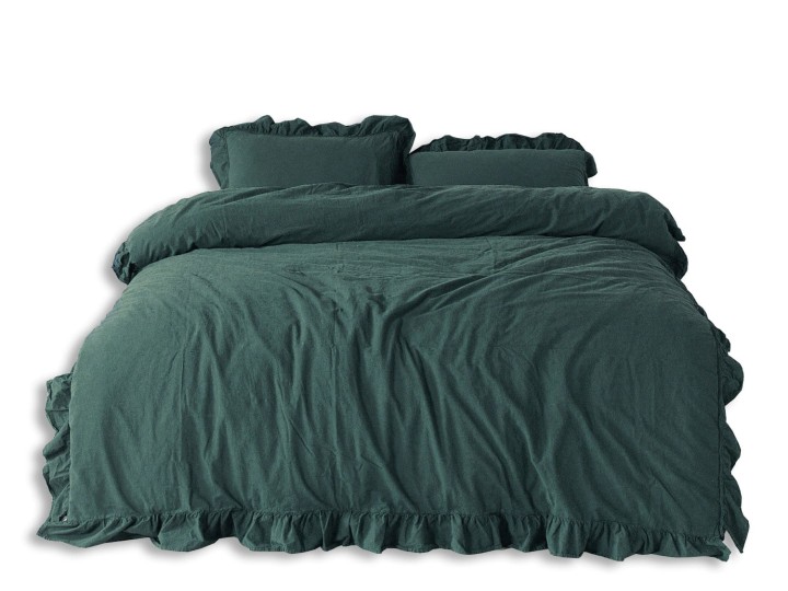 Pościel bawełniana DARK GREEN 160x200 STONEWASHED