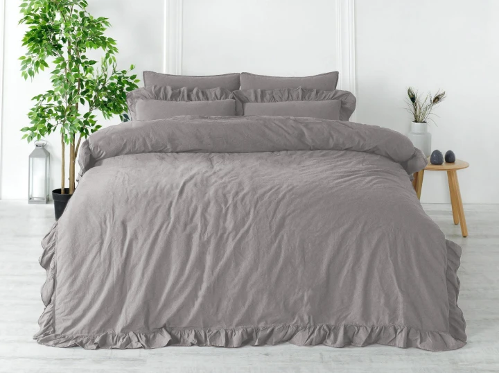 Pościel bawełniana OPAL GREY 160x200 STONEWASHED