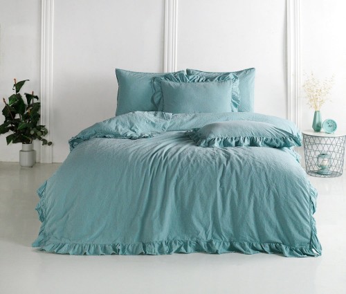 Pościel bawełniana MINERAL BLUE 160x200 STONEWASHED
