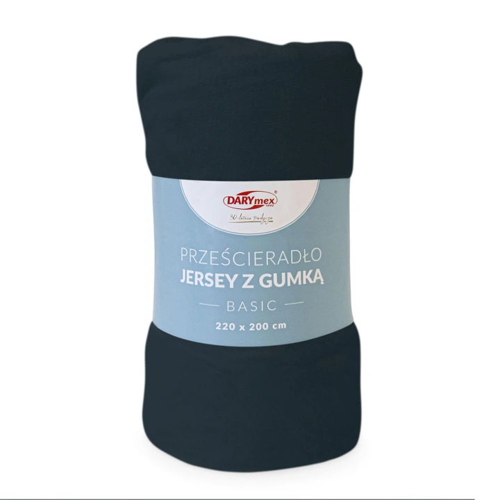 Prześcieradło granatowe jersey z gumką BASIC 160x200