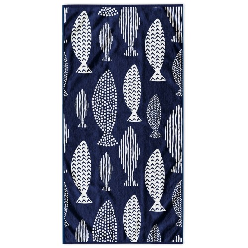 Ręcznik FISH kolor niebieski przód welur, tył frotte 90x180 decoking