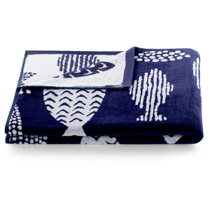Ręcznik FISH kolor niebieski przód welur, tył frotte 90x180 decoking