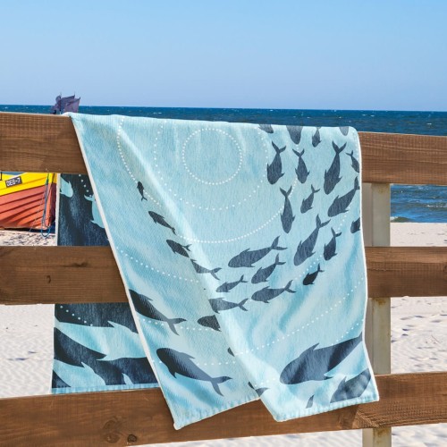 Ręcznik SHOAL kolor błękitny przód welur, tył frotte 90x180 decoking