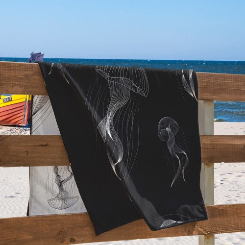 Ręcznik JELLYFISH kolor granatowy przód welur, tył frotte 90x180 decoking