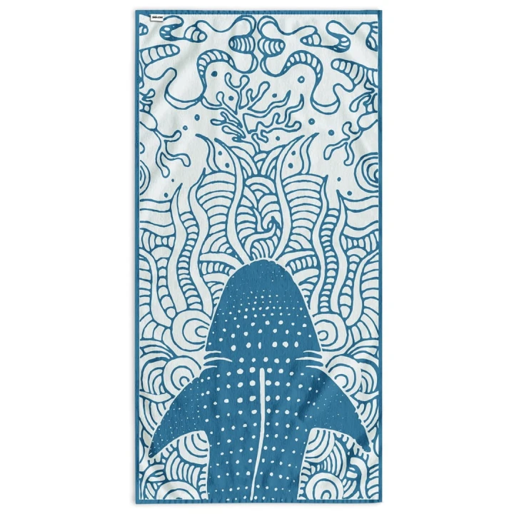 Ręcznik SHARK kolor niebieski przód welur, tył frotte 90x180 decoking