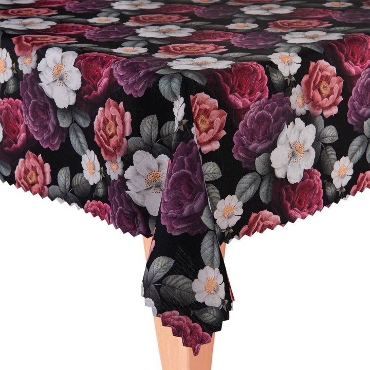 Czarny obrus w kwiaty rozmiar 320x140