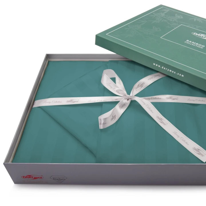 Pościel satyna bambusowo-bawełniana 180x200 turkusowa 7 części