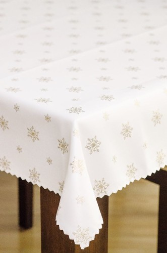 Obrus Boże Narodzenie złote śnieżynki