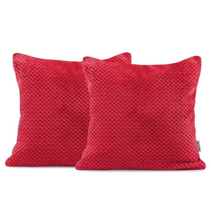 Poszewka dekoracyjna HENRY kolor czerwony tłoczony żakardowo motyw geometryczny 2szt. 45x45 decoking