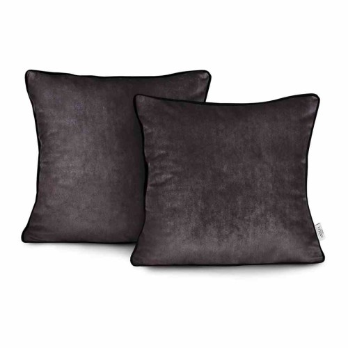 Poszewka dekoracyjna Velvet w kolorze brązowym z lamówką 45x45 cm, styl glamour, AmeliaHome