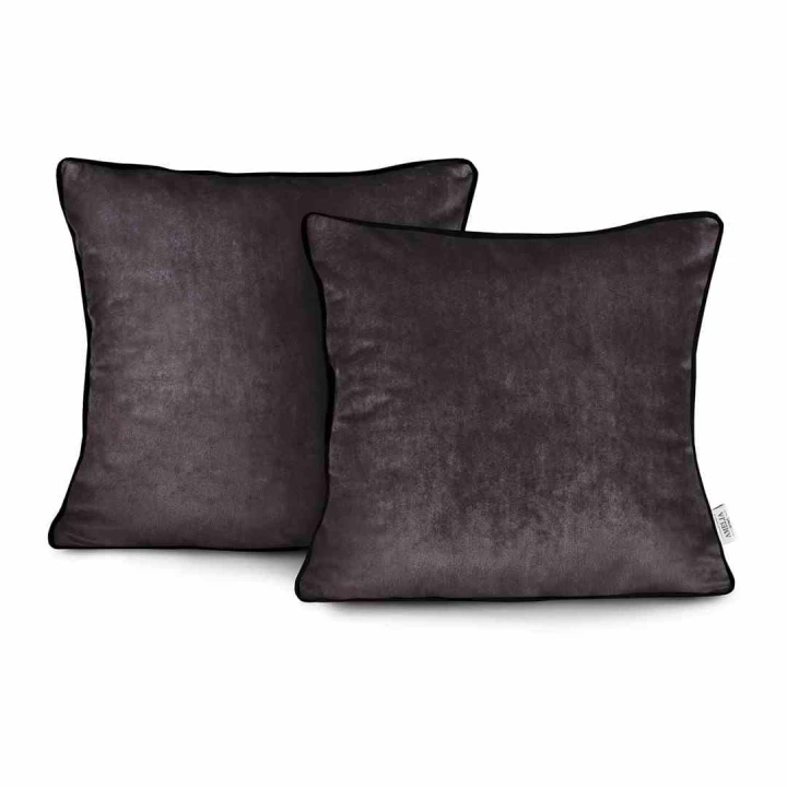 Poszewka dekoracyjna Velvet w kolorze brązowym z lamówką 45x45 cm, styl glamour, AmeliaHome