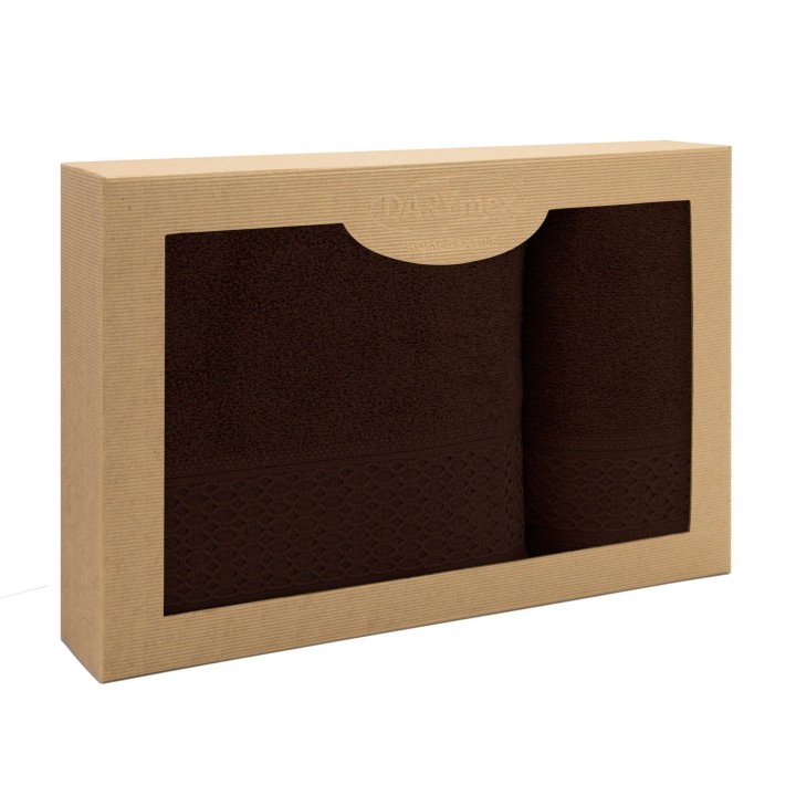 Komplet ręczników na prezent 100% Solano ciemny brąz 50x90+70x140
