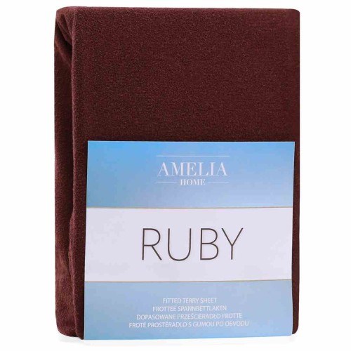 Prześcieradło z gumką RUBY w kolorze brązowym, 100-120x200 cm, materiał frotte, styl klasyczny, AmeliaHome
