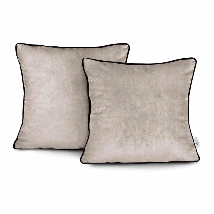 Poszewka dekoracyjna VELVET beżowa z lamówką 45x45 cm - styl glamour, 2 szt. AmeliaHome