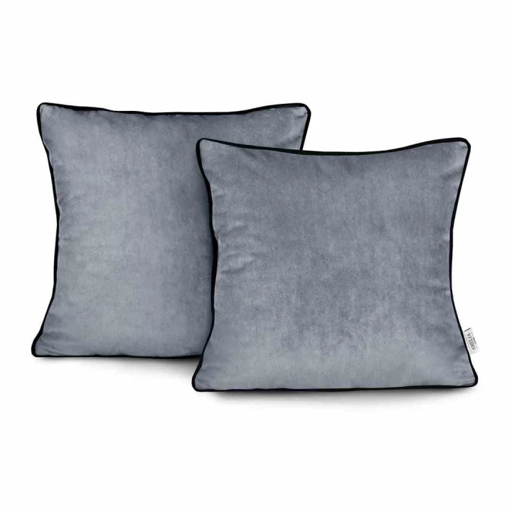 Poszewka dekoracyjna VELVET 45x45 cm grafitowa z lamówką, styl glamour, AmeliaHome