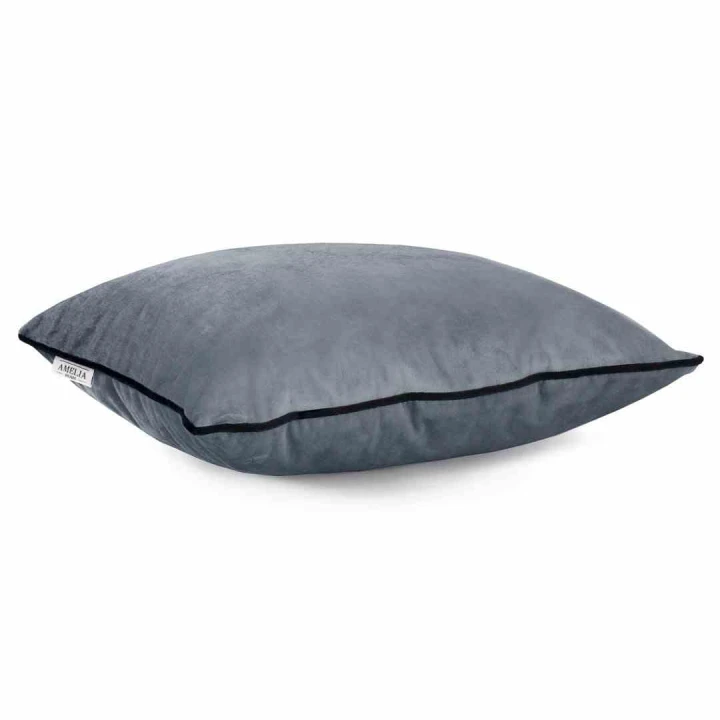 Poszewka dekoracyjna VELVET 45x45 cm grafitowa z lamówką, styl glamour, AmeliaHome