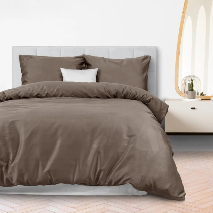 Pościel bawełniana SATYNLOVE CLASSIC SEPIA 180x200 cm z zamkiem błyskawicznym