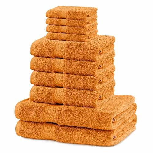 Zestaw Ręczników Bawełnianych DecoKing Marina w Kolorze Pomarańczowym, 10 Elementów (2x70x140, 4x50x100, 4x30x50), Gładkie Wykończenie, Oeko-Tex Standard 100