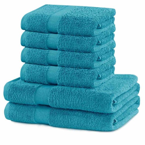Zestaw ręczników łaziennych i kuchennych DecoKing Marina, 6 elementów, 100% bawełna, turkusowy, gramatura 525 g/m2, Oeko-Tex Standard 100, trwałe wykończenie, dwa rozmiary.