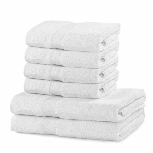 Zestaw Ręczników Łaziennych i Kuchennych Marina w Kolorze Białym - 100% Bawełna, 6 Elementów, Klasyczny Styl, Certyfikat Oeko-Tex Standard 100, Gramatura 525 g/m2