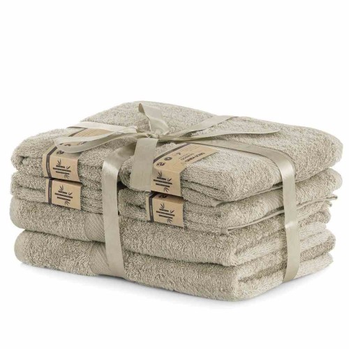 Zestaw Ręczników Bambusa 6 Elementów DecoKing Beżowy (2x 70x140 cm + 4x 50x100 cm) z Gładkim Wykończeniem i Certyfikatem Oeko-Tex Standard 100