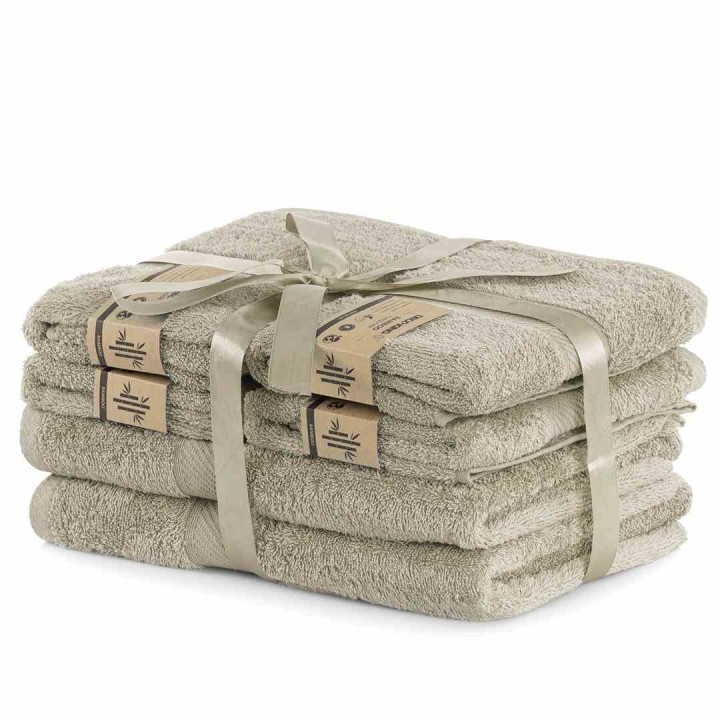 Zestaw Ręczników Bambusa 6 Elementów DecoKing Beżowy (2x 70x140 cm + 4x 50x100 cm) z Gładkim Wykończeniem i Certyfikatem Oeko-Tex Standard 100
